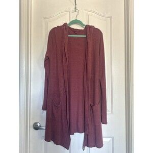 Barefoot Dreams CozyChic Hooded Long Cardigan Women’s Large Mauve Soft Warm